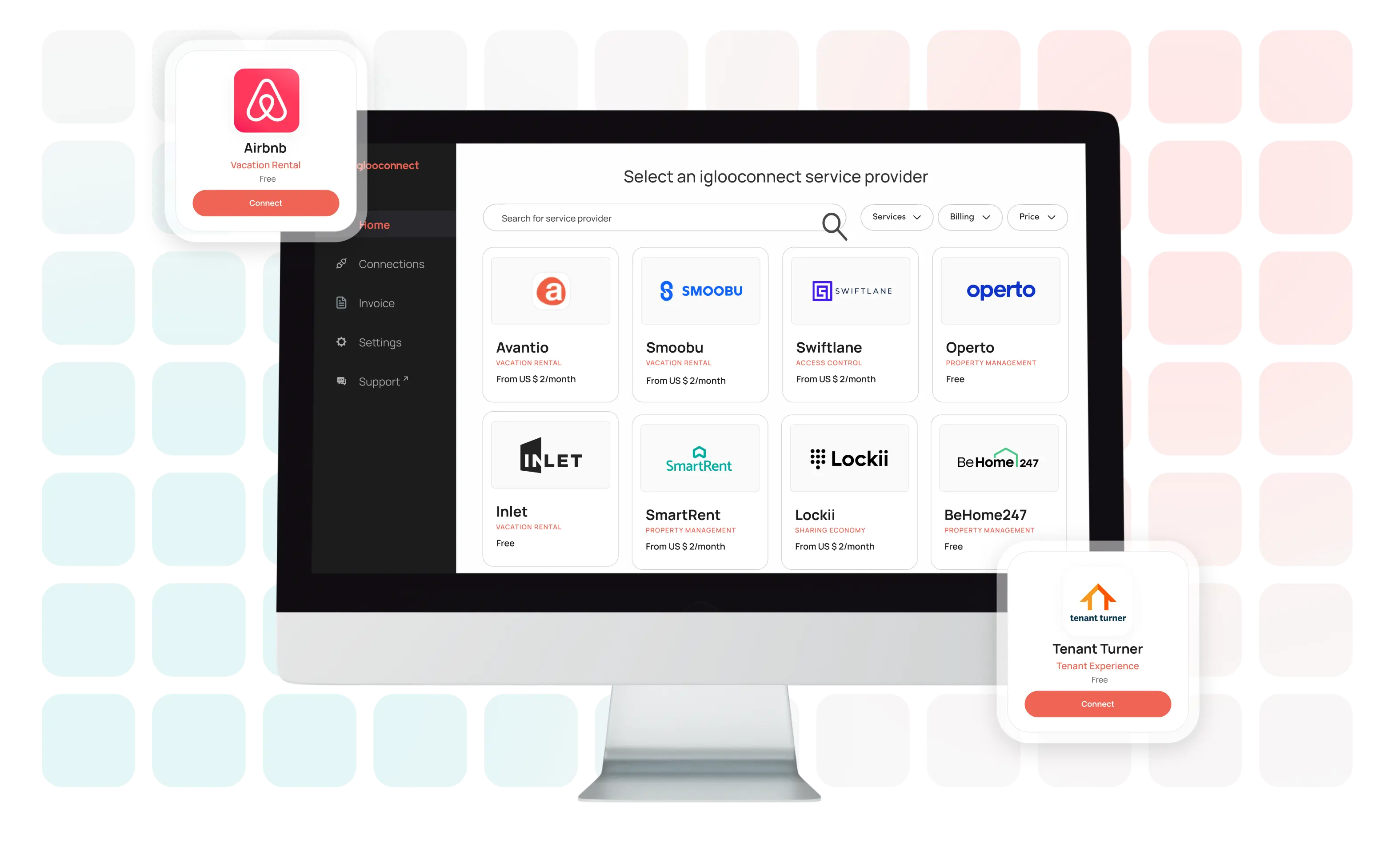 The iglooconnect dashboard on a monitor, pairing igloo smart locks with property management and rental software