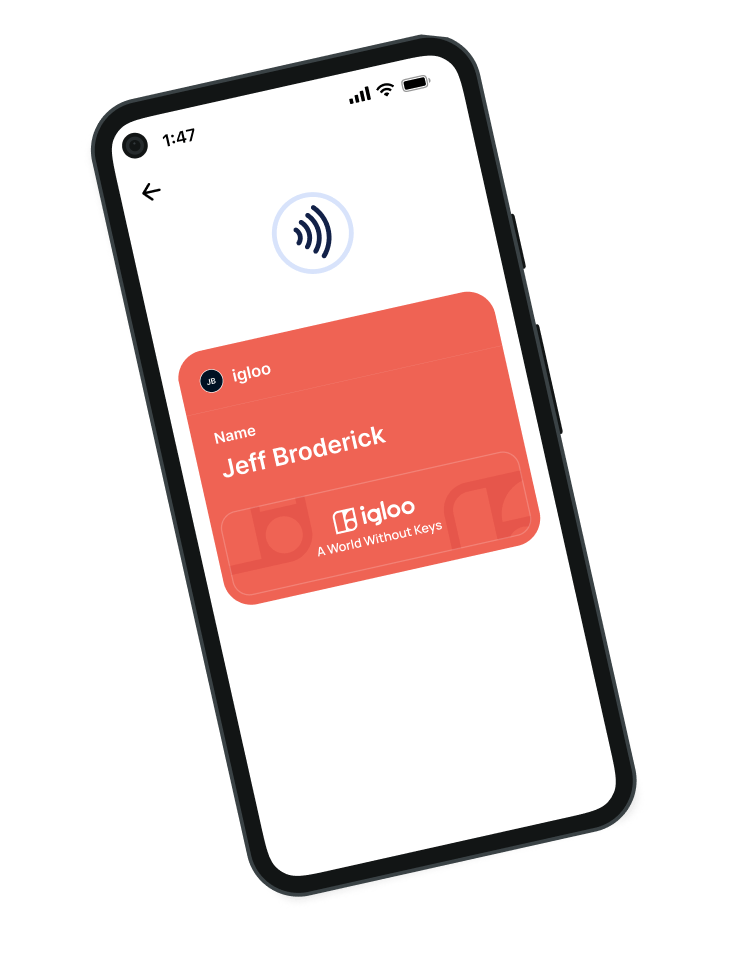 Smartphone showing an igloo mobile wallet key ready to tap and unlock
